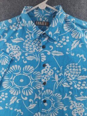 Kahala 2XL USA Short Sleeve Floral Blue Button Up Shirt Mens Fashion Woven